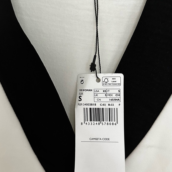 Nwt Mango White Black Long Sleeve VNeck Blouse Knit Top sz small - Picture 4 of 4